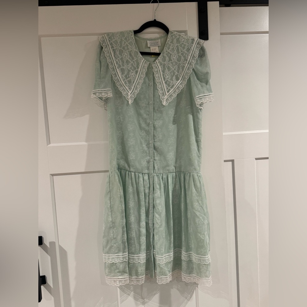 Gunne Sax Light Green Dress with Lace Collar